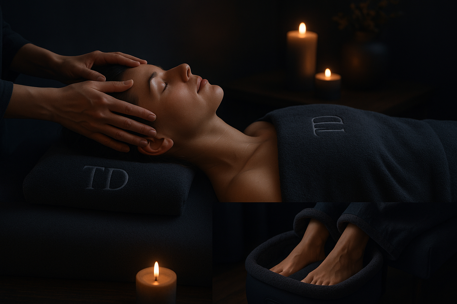 put the logo TD somewhere and make the image include head massage feet warmer. keep it general 